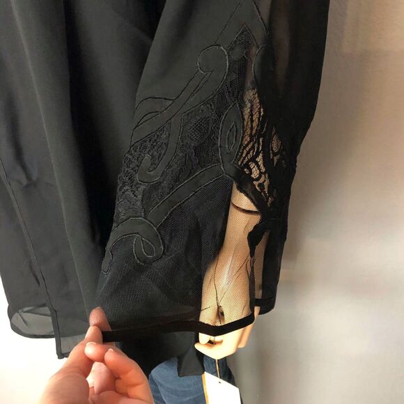 90s Vintage Victorias Secret Robe Small Black Open Chiffon Whimsigoth Burlesque - Picture 3 of 6